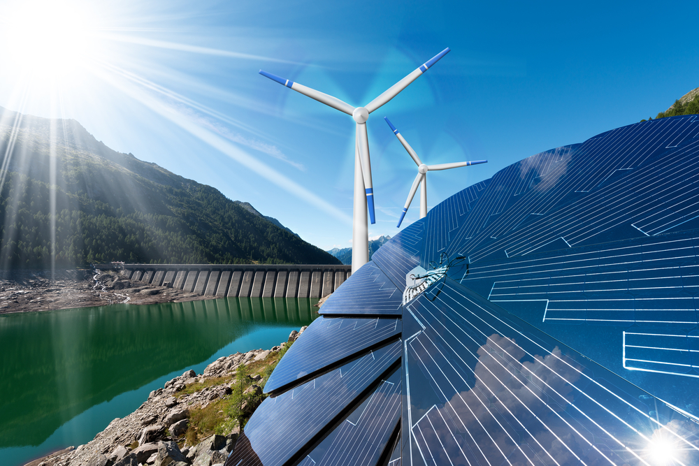 Renewable,Energy,-,Sunlight,With,Solar,Panel.,Wind,With,Wind